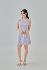 Alessandra Plaid Tweed Shift Dress in Lilac